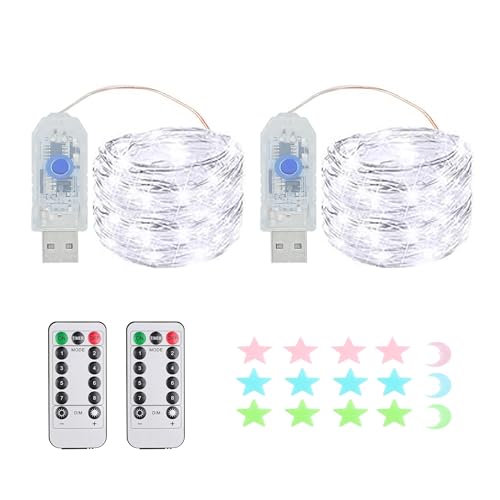 2 Stück LED Lichterkette, 100LED 10M / 34Ft 8 Modi USB lichterkette außen/innen Wasserdichte mit Fernbedienung für Schlafzimmer, Hof, Hochzeit, Weihnachten, DIY etc (weiß) von MUXIJIA