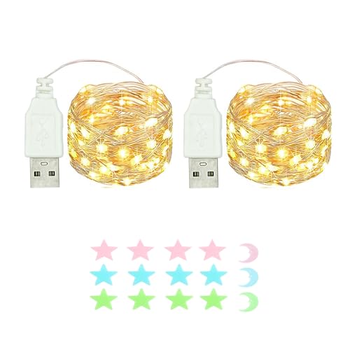 2 Stück LED Lichterkette, 100LED 10M / 34Ft USB lichterkette außen/innen Wasserdichte für Schlafzimmer, Hof, Hochzeit, Weihnachten, DIY etc (Warmweiß) von MUXIJIA