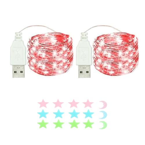 2 Stück LED Lichterkette, 100LED 10M / 34Ft USB lichterkette außen/innen Wasserdichte für Schlafzimmer, Hof, Hochzeit, Weihnachten, DIY etc (rot) von MUXIJIA