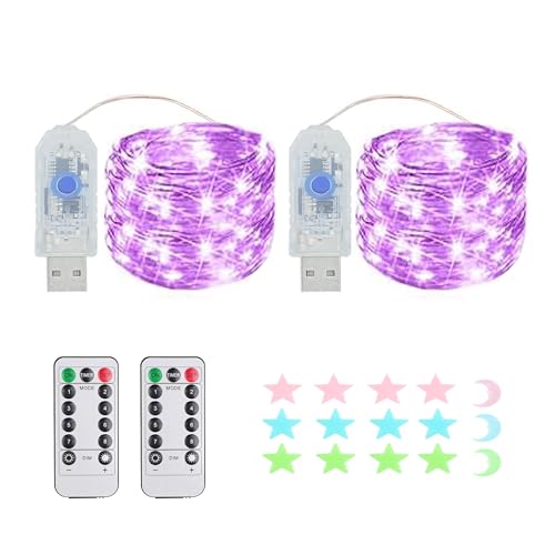 2 Stück LED Lichterkette, 200LED 20M / 67Ft 8 Modi USB lichterkette außen/innen Wasserdichte mit Fernbedienung für Schlafzimmer, Hof, Hochzeit, Weihnachten, DIY etc (lila) von MUXIJIA