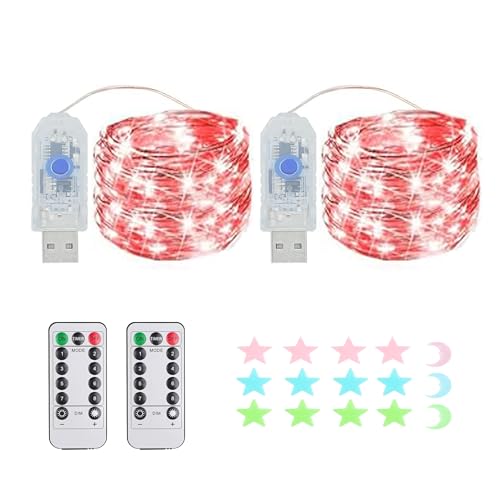 2 Stück LED Lichterkette, 200LED 20M / 67Ft 8 Modi USB lichterkette außen/innen Wasserdichte mit Fernbedienung für Schlafzimmer, Hof, Hochzeit, Weihnachten, DIY etc (rot) von MUXIJIA