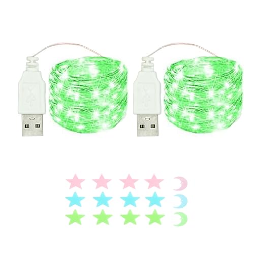 2 Stück LED Lichterkette, 20LED 2M / 6.6Ft USB lichterkette außen/innen Wasserdichte für Schlafzimmer, Hof, Hochzeit, Weihnachten, DIY etc (grün) von MUXIJIA