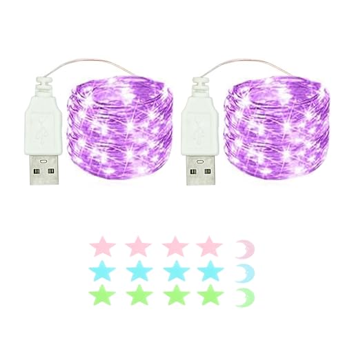 2 Stück LED Lichterkette, 30LED 3M / 10Ft USB lichterkette außen/innen Wasserdichte für Schlafzimmer, Hof, Hochzeit, Weihnachten, DIY etc (lila) von MUXIJIA