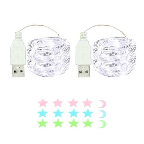 2 Stück LED Lichterkette, 30LED 3M / 10Ft USB lichterkette außen/innen Wasserdichte für Schlafzimmer, Hof, Hochzeit, Weihnachten, DIY etc (weiß) von MUXIJIA