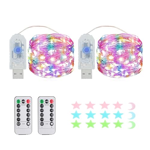 2 Stück LED Lichterkette, 50LED 5M / 17Ft 8 Modi USB lichterkette außen/innen Wasserdichte mit Fernbedienung für Schlafzimmer, Hof, Hochzeit, Weihnachten, DIY etc (Vierfarbig) von MUXIJIA