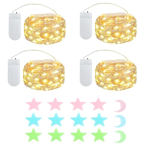 MUXIJIA 4M 20 LED Mini Lichterkette Innen Außen mit Timer Batterie für Party Hochzeit Weihnachten Beleuchtung Deko, mit Sterne Fluoreszierende Wandsticker von MUXIJIA