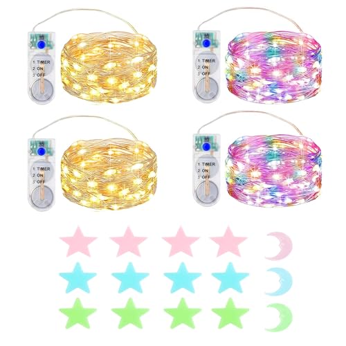 MUXIJIA 4x2M 20 LED Mini Lichterkette Innen Außen mit Timer Batterie für Party Hochzeit Weihnachten Beleuchtung Deko, mit Sterne Fluoreszierende Wandsticker von MUXIJIA