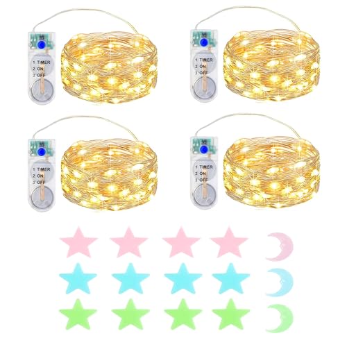 MUXIJIA 4x2M 20 LED Mini Lichterkette Innen Außen mit Timer Batterie für Party Hochzeit Weihnachten Beleuchtung Deko, mit Sterne Fluoreszierende Wandsticker von MUXIJIA