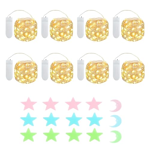 MUXIJIA 8x2M 20 LED Mini Lichterkette Innen Außen mit Timer Batterie für Party Hochzeit Weihnachten Beleuchtung Deko, mit Sterne Fluoreszierende Wandsticker von MUXIJIA