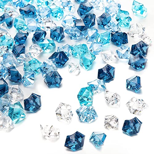 MUYAPAY 150 Stück falsche Crushed Ice Rocks,Acryl Diamanten Deko Eiswürfel Acryl Kristallsteine ​​Klar Farbige Steine ​​Diamant Kristall Edelsteine ​​für Vasenfüllung, Hochzeitsdeko(blau/transparent) von MUYAPAY