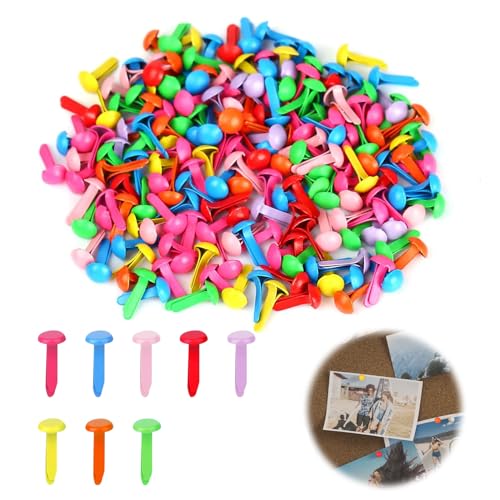 MUYAPAY 200 Stück Musterbeutelklammern, Musterklammern, Rundkopfklammern, Multicolor Mini Round Brads for Paper Crafts für Schule Büro Papier Briefklammern Basteln Handwerk DIY (Farbig) von MUYAPAY