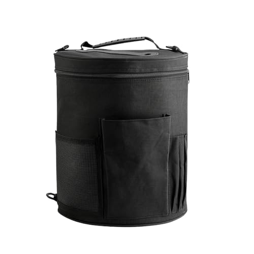 Stricktasche, Stricktasche, Garn-Aufbewahrungstasche, 600D Oxford-Stoff, runder Strickwerkzeug-Organizer mit mehreren Taschen for Wolle, Garn, Häkelnadeln, Nadeln, Handtasche(Black) von MUZIT