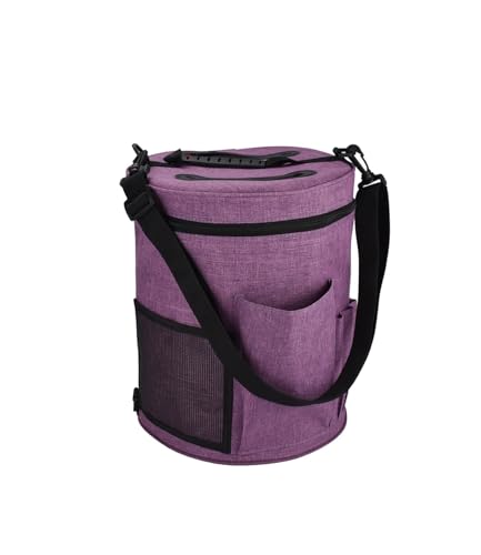 Stricktasche, Stricktasche, Garn-Aufbewahrungstasche, 600D Oxford-Stoff, runder Strickwerkzeug-Organizer mit mehreren Taschen for Wolle, Garn, Häkelnadeln, Nadeln, Handtasche(Purple) von MUZIT