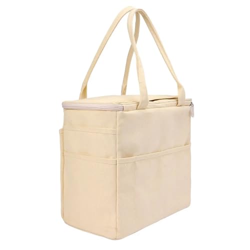 Stricktasche, Stricktasche, großes Fassungsvermögen, Tragetasche, Organizer, Canvas-Garn-Aufbewahrungstasche, solide Häkeltasche mit mehrlagigen Taschen for Haken, Stricknadeln(White) von MUZIT