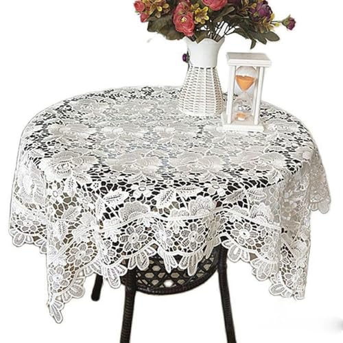 MUrabe Luxuriöse weiße Spitzentischdecke, wasserlöslich, bestickte Rosen für Tee, Küche, Party, Weihnachten, Neujahr, Dekoration, Weiß, 80 x 80 cm von MUrabe