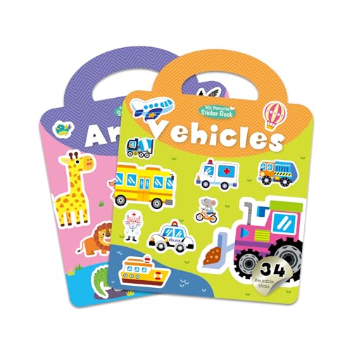 Wiederverwendbare Stickerbücher Bücher für Kinder 2 Set, Stickerbuch ab 3 Jahre, Stickerbuch Wiederverwendbar, Sticker Buch Kleinkind mit 3D Puffy Sticker von MVISUAL