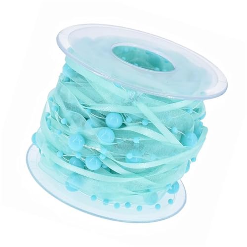 10m/rolle Perlenkette Perlen Geschenkband Blau Organza Satinband Draht Perlen Kette Schleifenband für Weihnachtsbaum Hochzeit Girlande Dekoration Geschenkverpackungen DIY Handwerk von MVKZFE