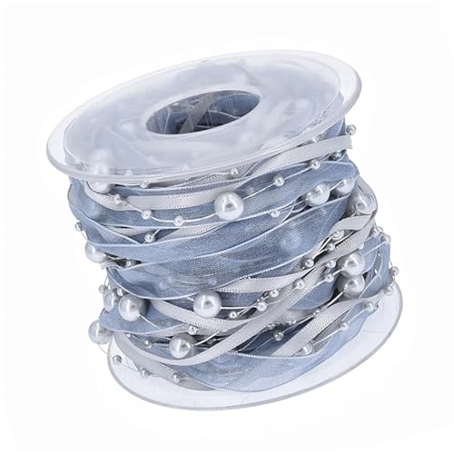 10m/rolle Perlenkette Perlen Geschenkband Grau Organza Satinband Draht Perlen Kette Schleifenband für Weihnachtsbaum Hochzeit Girlande Dekoration Geschenkverpackungen DIY Handwerk von MVKZFE