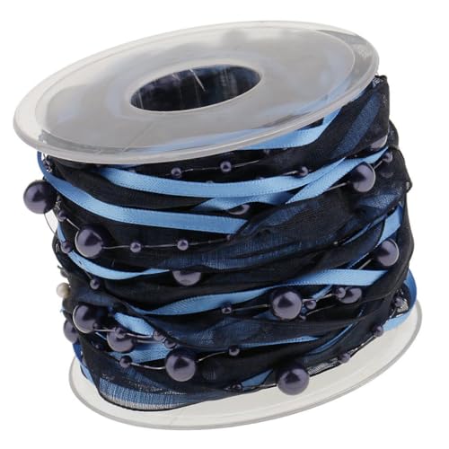 10m/rolle Perlenkette Perlen Geschenkband Marineblau Organza Satinband Draht Perlen Kette Schleifenband für Weihnachtsbaum Hochzeit Girlande Dekoration Geschenkverpackungen DIY Handwerk von MVKZFE