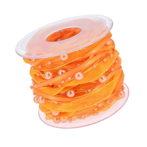 10m/rolle Perlenkette Perlen Geschenkband Orange Organza Satinband Draht Perlen Kette Schleifenband für Weihnachtsbaum Hochzeit Girlande Dekoration Geschenkverpackungen DIY Handwerk von MVKZFE