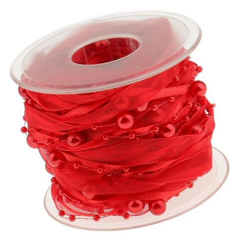 10m/rolle Perlenkette Perlen Geschenkband Rot Organza Satinband Draht Perlen Kette Schleifenband für Weihnachtsbaum Hochzeit Girlande Dekoration Geschenkverpackungen DIY Handwerk von MVKZFE