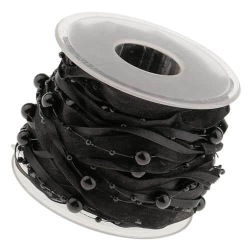 10m/rolle Perlenkette Perlen Geschenkband Schwarz Organza Satinband Draht Perlen Kette Schleifenband für Weihnachtsbaum Hochzeit Girlande Dekoration Geschenkverpackungen DIY Handwerk von MVKZFE