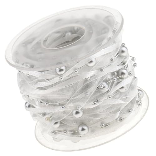 10m/rolle Perlenkette Perlen Geschenkband Silber Organza Satinband Draht Perlen Kette Schleifenband für Weihnachtsbaum Hochzeit Girlande Dekoration Geschenkverpackungen DIY Handwerk von MVKZFE