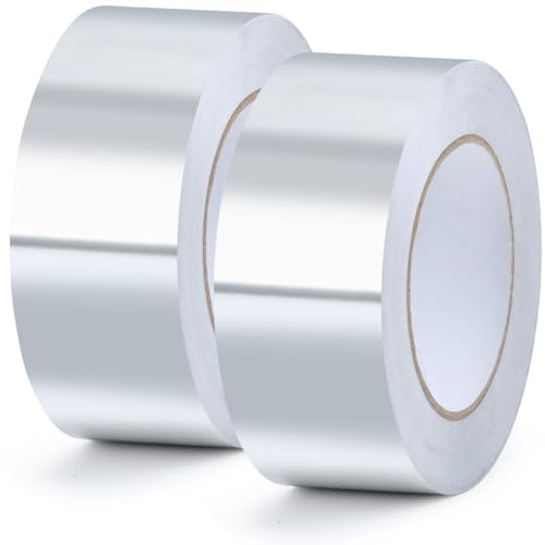 MVQPER 2 Rollen Aluminium Klebeband 50mm x 50 m,Aluminiumband,Selbstklebendes Alu-Klebeband-Aluband zum Versiegeln, Reparieren und Isolieren von MVQPER