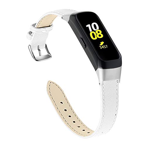 MVRYCE Lederband für Galaxy Fit SM-R370, Slim Ersatzuhrarmband Echtes Lederarmband Atmungsaktives Fitness Armband mit Edelstahlschnalle Kompatibel für Samsung Galaxy Fit SM-R370 (A01) von MVRYCE