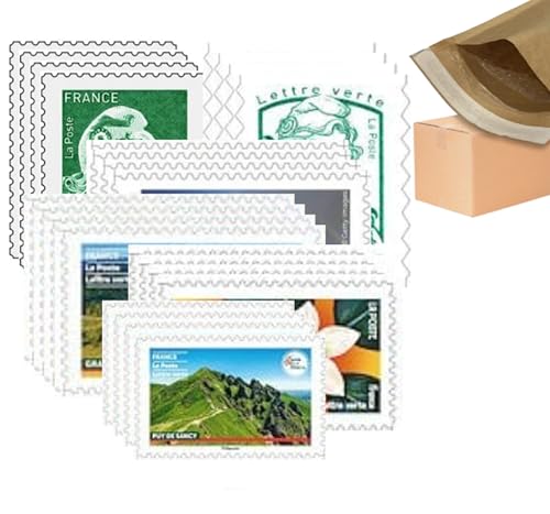 Notizbuch mit 24 Briefmarken, 500 g, selbstklebend, 20 % – grüne Buchstaben – permanente Gültigkeit – Briefmarken Poste France Heft – selbstklebendes Etikett Frankreich – für Pakete, von MW MALOWINE