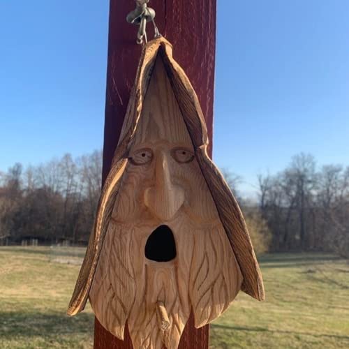 MWDY Handgeschnitzte Happy Spirit Vogelhaus, kreative hängenden dekorativen Vogelkäfig aus Holz, Vogelhaus für Haus Garten Dekor von MWDY