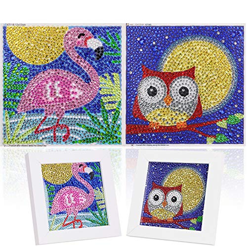 MWOOT 2 Pack DIY 5D Diamant Malerei Kit für Kinder, Voller Diamond Pasted Painting Stickerei Kreuzstich Arts Craft Bilder für Dekoration und Geschenk 12 x12cm (Flamingo + Eule) von MWOOT