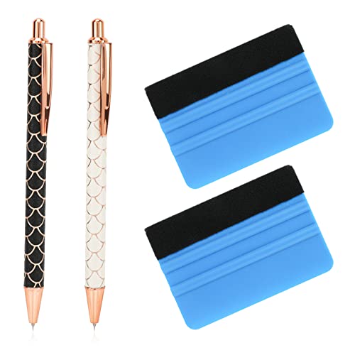 MWOOT 2 Stück Plotter Zubehör Entgitterwerkzeug Plotter, Weeding Pen Pin Pen Air Release Pen,Schwarz Weiß Einziehbarer Pin Stift Set mit 2 Filzrakeln für Blasen Entfernen HTV Cameos DIY Bastelwerkzeug von MWOOT