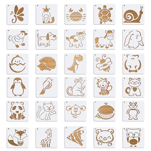 MWOOT 30 Stück Tiermalerei Schablone Niedlich Tier Schablonen,Cute Animal Painting Stencils,Wiederverwendbare Schablonen Zum Malen an Wand,Zeichnung Vorlage für Scrapbooking Kleidung(10x10cm) von MWOOT