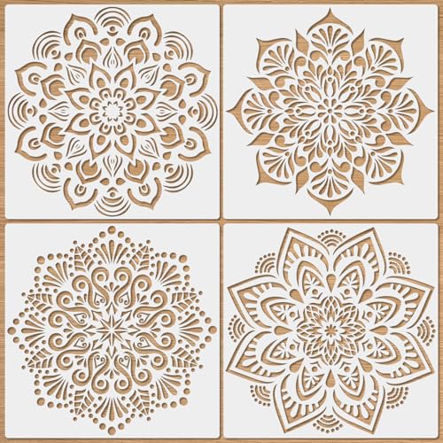 MWOOT 4Pcs Groß Mandala Malerei Schablone, Painting Stencil Wiederverwendbar, Vintage Schablonen Zum Malen Graffiti Wandgestaltung Steine Fliesen Fenster Schablonen Ornamente Für Möbel Erwachsene von MWOOT