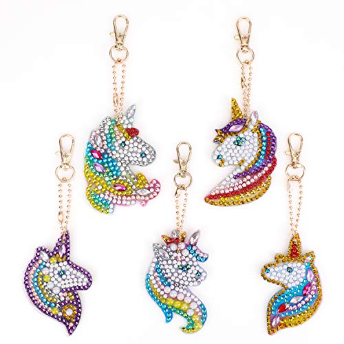 MWOOT 5 Stücke DIY 5D Diamond Art Painting Keychain mit Einhorn Muster, Rhinestone Pasted Diamant Malerei Schlüsselbund Stickerei Kunst Handwerk von MWOOT