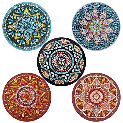 MWOOT 5 Stücke Mandala Diamantmalerei Untersetzer,Diamond Art Painting Untersätzer als Weihnachten Geschenk für Basteln Anfänger (10.2x10.2cm) von MWOOT