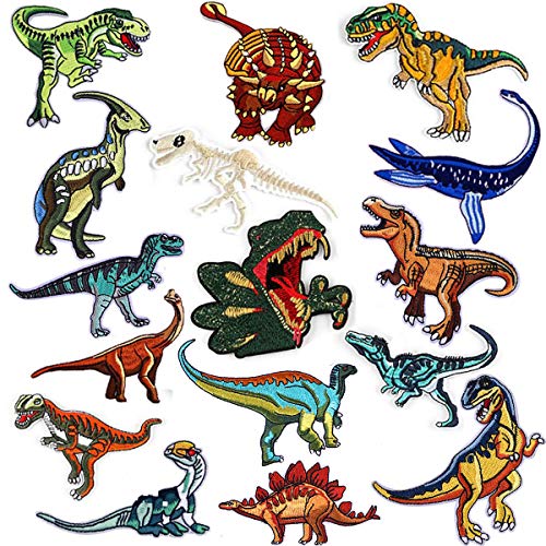 MWOOT Bügelflicken Kinder, 16 Stück Patches Sticker Patches zum Aufbügeln Dinosaurier Aufnäher Applikation Flicken Zum Aufbügeln für DIY T-Shirt Jeans Kleidung Taschen,Flicken Patches (Dinosaur) von MWOOT