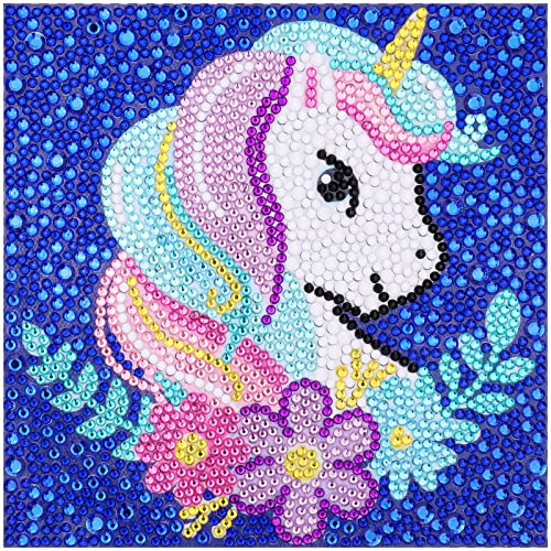 MWOOT DIY 5D Kinder Diamant Malerei Kits Malen nach Zahlen, Einhorn Blume Diamond Pasted Painting Strass Stickerei Kreuzstich Funkelnde Diamanten Illustrationen für Home Wall Wanddekoration(15x15CM) von MWOOT