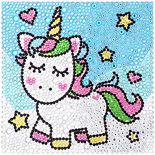 MWOOT DIY 5D Kinder Diamant Malerei Kits Malen nach Zahlen, Kleine Einhorn Diamond Art Painting Strass Stickerei Kreuzstich Funkelnde Kristall Illustrationen für Tür Wall Wanddekoration(15x15CM) von MWOOT