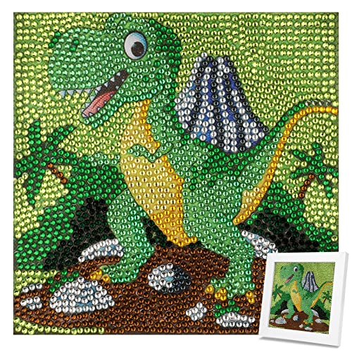 MWOOT DIY 5D Kinder Diamant Malerei Kits Malen nach Zahlen, Voller Diamond Pasted Painting Strass Stickerei Kreuzstich Kunst Handwerk Diamant Zubehör für Home Wall Wanddekoration(15x15CM) -Dinosaurier von MWOOT