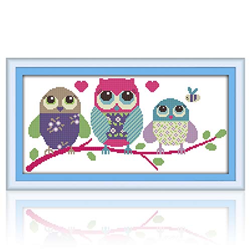 MWOOT DIY Stickgarnituren Kreuzstich-Set,11CT Gestempelt Stickerei-Starter-Kit,Einfach Cross Stitch Craft für Erwachsene Sticken (48x24cm) -Eule von MWOOT