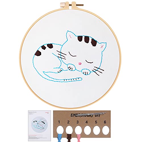 MWOOT DIY Tierstickerei Handgemachte Kreuzstich Set,Embroidery Cross Stitch Starter Kit für Erwachsene und Kinder Anfänger (Katze) von MWOOT