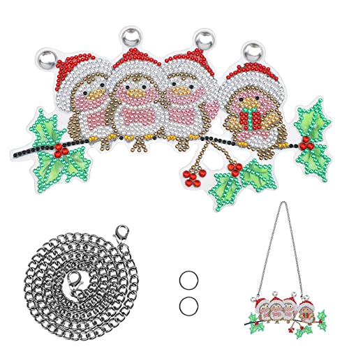 MWOOT DIY Weihnachten Diamant Malerei Anhänger Pendant, Vogel 5D Strass Diamond Pasted Painting Hängen Ornamente mit Kette, Vollbohrer Kunst Anhänger Kit für Anfänger Tür Fenster Wand Hanging Dekor von MWOOT