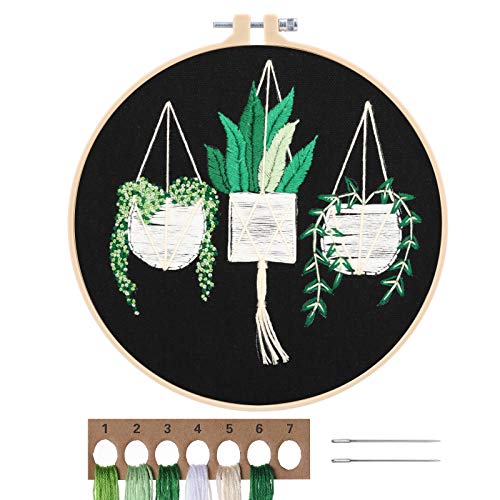 MWOOT Stickerei Starter Kit,Handgemachte Kreuzstich Set,DIY Cross Stitch Embroidery Starter Kit für Anfänger Erwachsene DIY Nähen Handwerk Kunst (Pflanzen Blumen),Schwarz von MWOOT