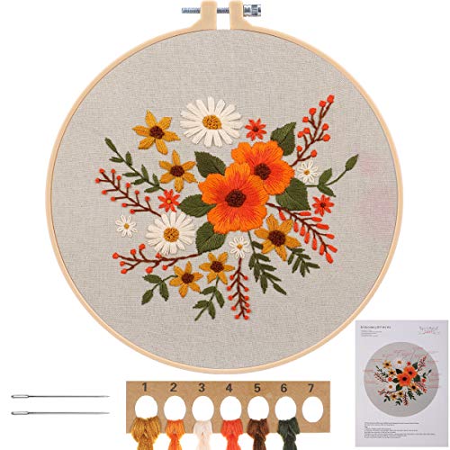 MWOOT Stickerei Starter Kit Kreuzstich Set,DIY Handgemachte Blumen Cross Stitch Embroidery Starter Kit für Erwachsene Anfänger von MWOOT