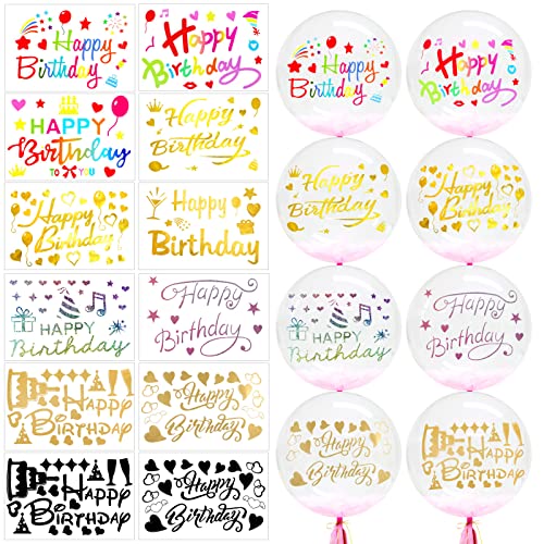 Mwoot Alles Gute Zum Geburtstag Luftballon Aufkleber Happy Birthday Balloon Stickers Kit, Geburtstag Ballon Brief Pasters Zubehör für DIY Geburtstag Party Hochzeit Feier Aufkleber (12 Blätter) von MWOOT