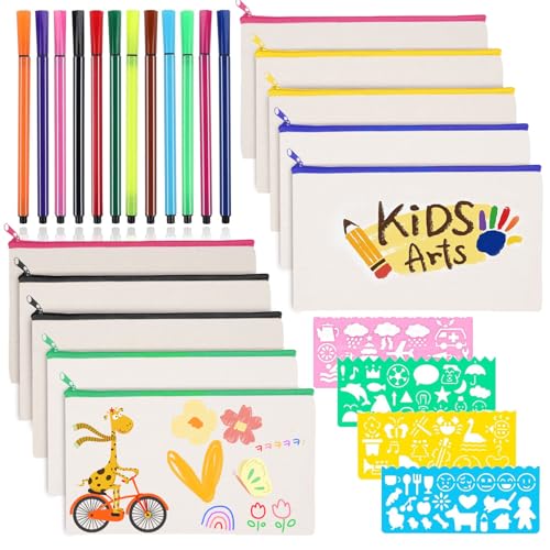 10 Stück Leinwand Federmäppchen zum Bemalen, Stoffbeutel Mäppchen zum Bemalen mit 12 Buntstift & 4 DIY Malschablonen, DIY Blanko Stoffbeutel für Basteln Kindergeburtstag Kosmetiktasche Aufbewahrung 10 Stück Leinwand Federmäppchen zum Bemalen, Stoffbeutel Mäppchen zum Bemalen mit 12 Buntstift & 4 DIY Malschablonen, DIY Blanko Stoffbeutel für Basteln Kindergeburtstag Kosmetiktasche Aufbewahrung von MWRWRR