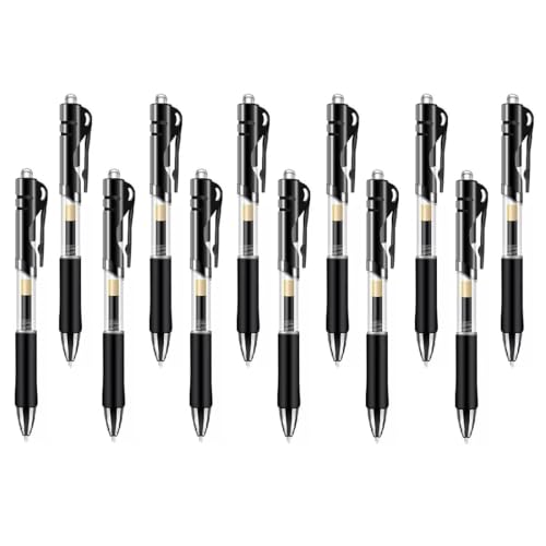 12er-Pack Gelschreiber, 0.5mm Schwarze Gelstifte, Kugelschreiber Einziehbare Rollerball-Stifte Schnelltrocknend ergonomische Gelschreiber Großraumine Gehäuse rutschfeste Griffzone von MWUMRCM