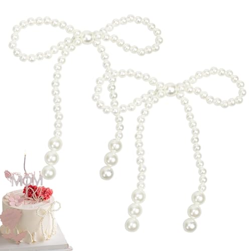 MWUMRCM Tortendeko Mädchen 2 STK Perlen ortenaufsätze mit Perlenschleife Happy Birthday Cake Topper Kuchendeko Geburtstagstorte für Baby Shower Hochzeit Jubiläum für Kinder Frauen von MWUMRCM